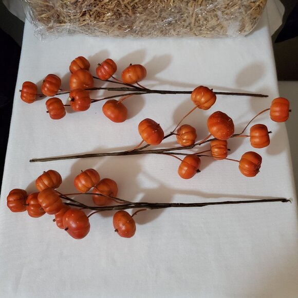 11” Orange Pumpkin Stems / Branches – Set of (3); (9) Pumpkins Per Branch - Picture 10 of 10